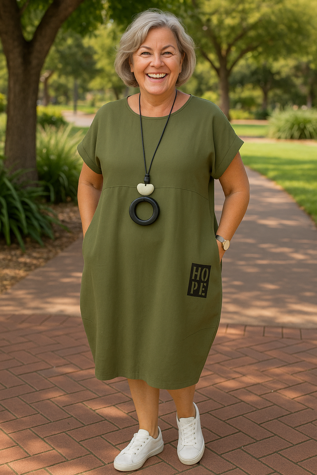Elegant White Casual Dress with Sleeves and Pockets