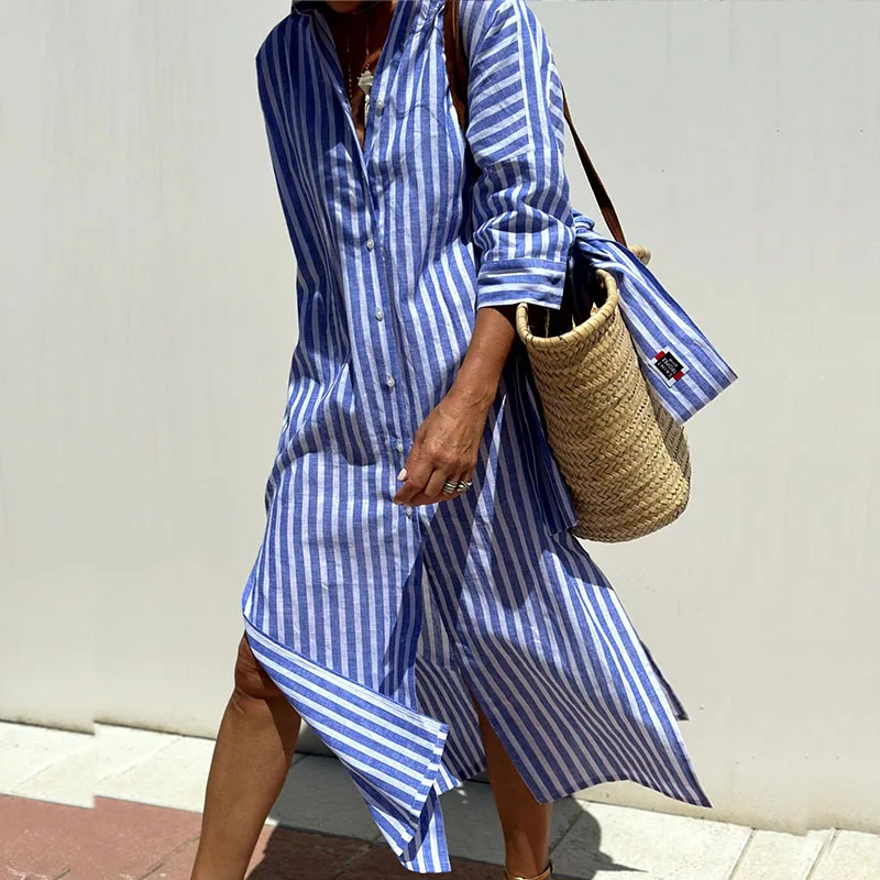 Stylish Striped Shirt Dress for Ladies
