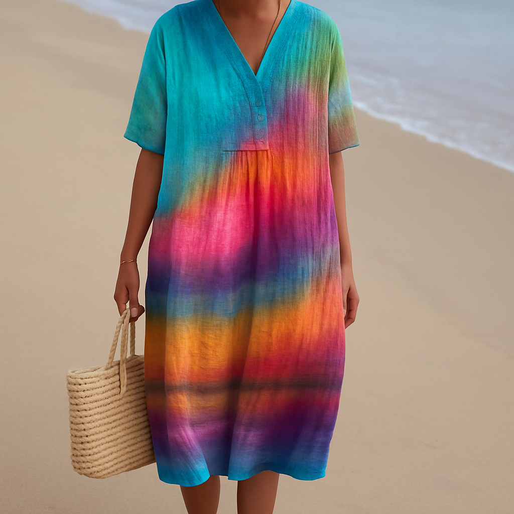 Vibrant Multicolor Twist Front Dress - Luxivelle