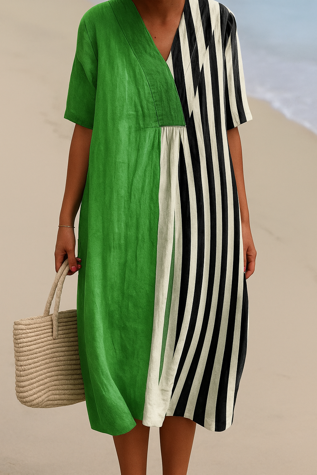 Green and Black Stripe Sundress - Luxivelle