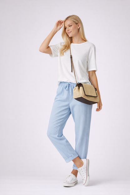 Casual Drawstring Linen Style Trousers