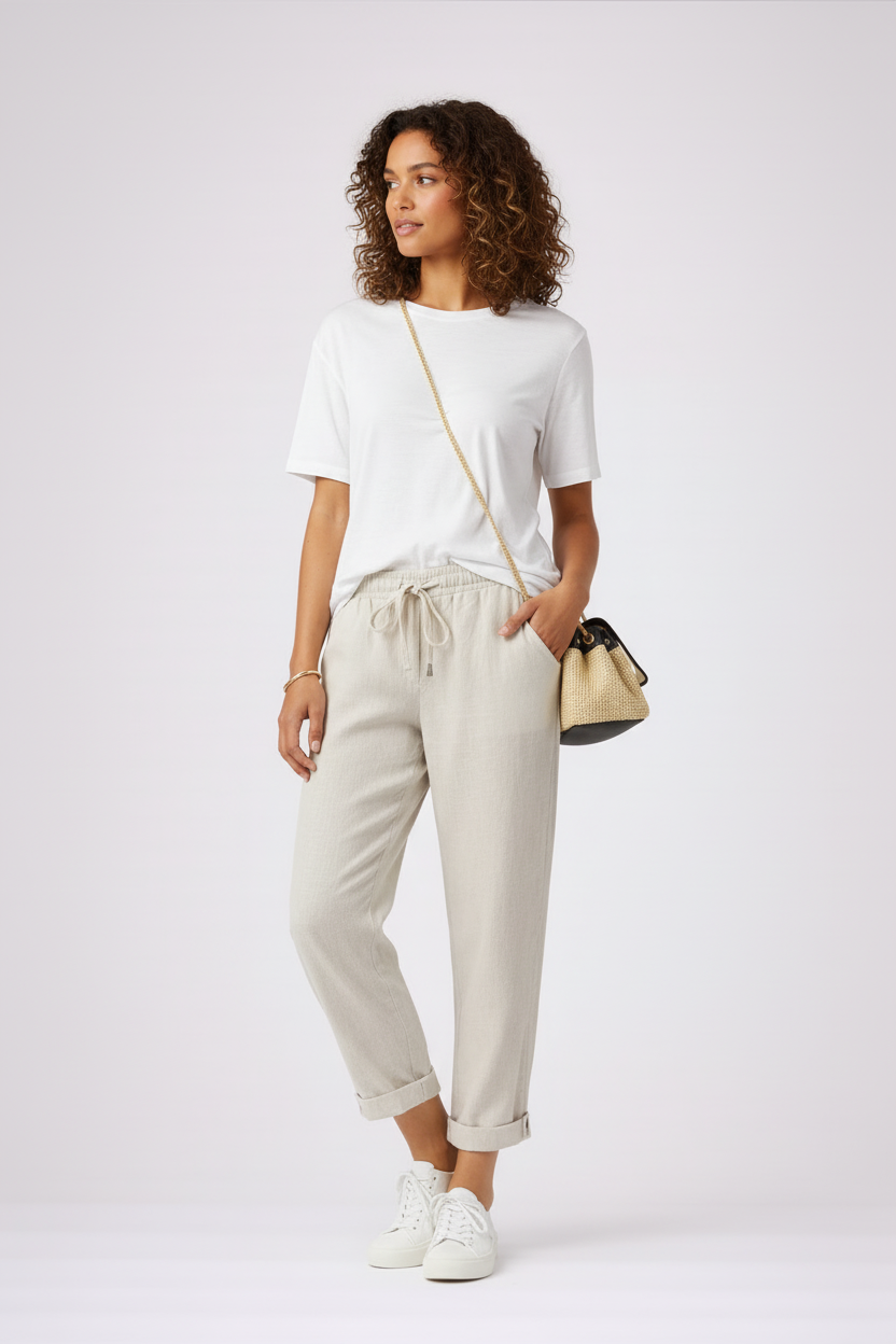 Casual Drawstring Linen Style Trousers - Luxivelle