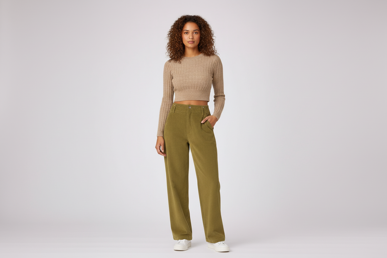 Comfortable High Waist Corduroy Wide Leg Pants - Luxivelle