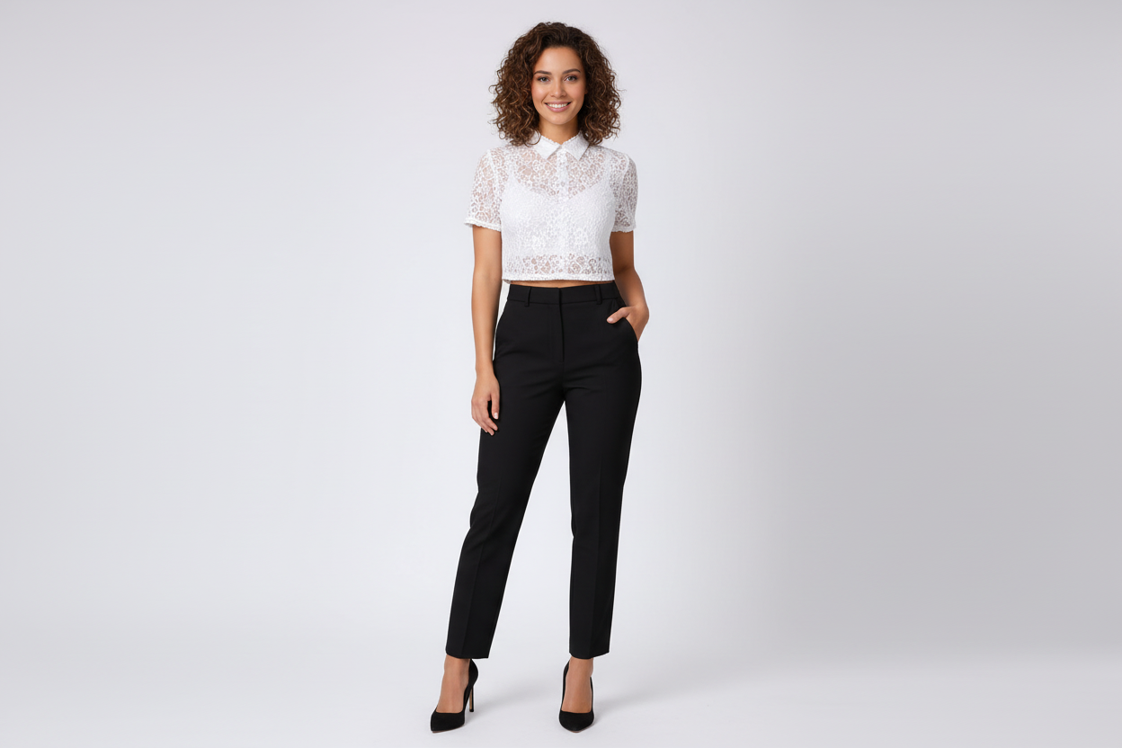 Elegant Lace Trimmed Crop Top Blouse - Luxivelle