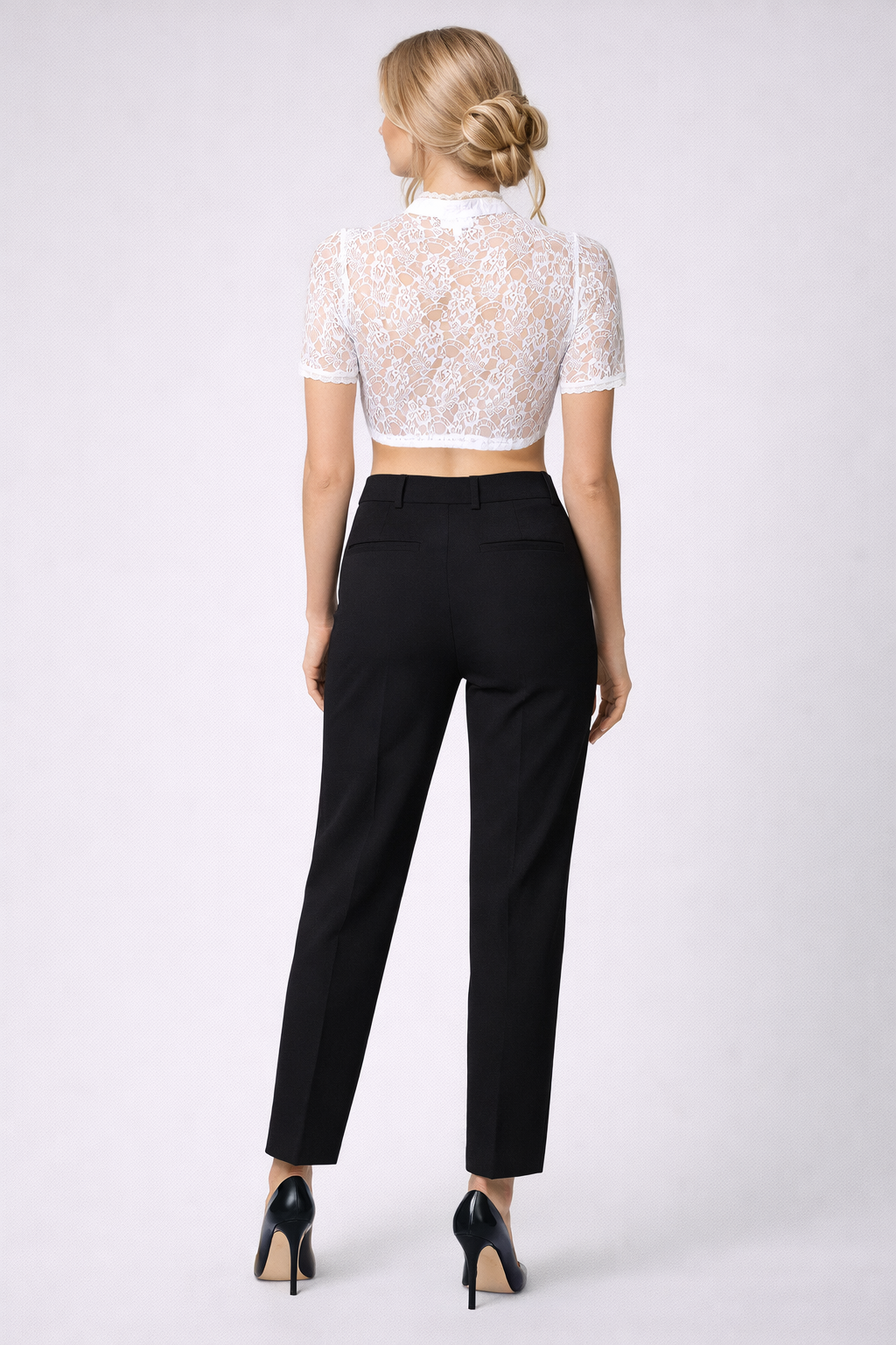 Elegant Lace Trimmed Crop Top Blouse