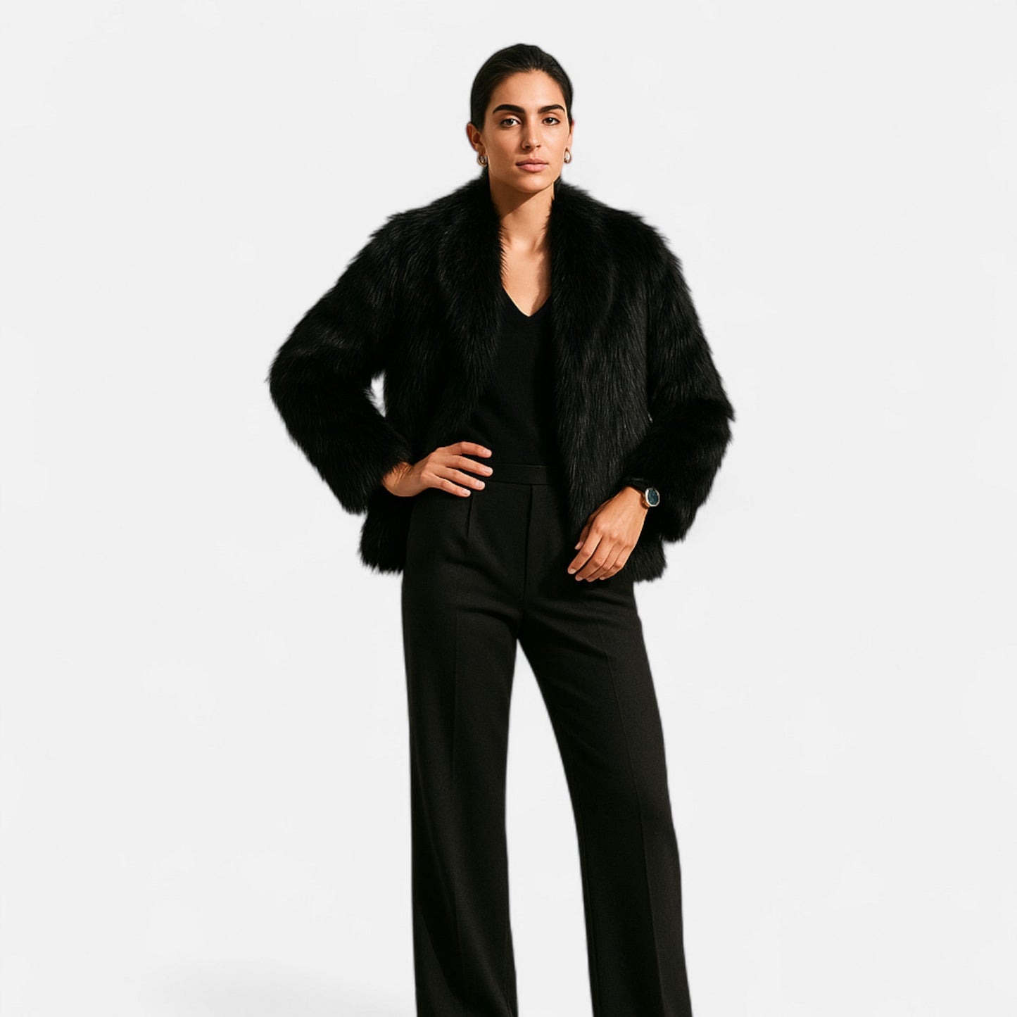 Short Puffer Winter Coat for Women with Faux Fur Collar