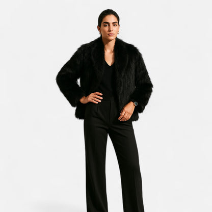 Short Puffer Winter Coat for Women with Faux Fur Collar