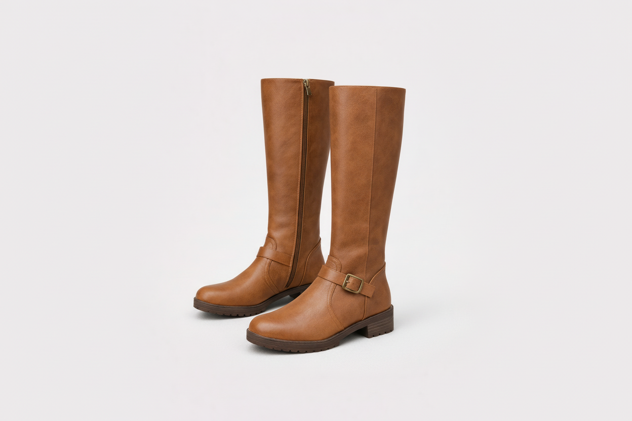 Trendy Knee High Boots with Buckle Strap - Luxivelle