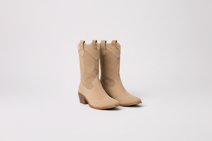 Women's Suede Ankle Cowboy Boots with Holes - Luxivelle