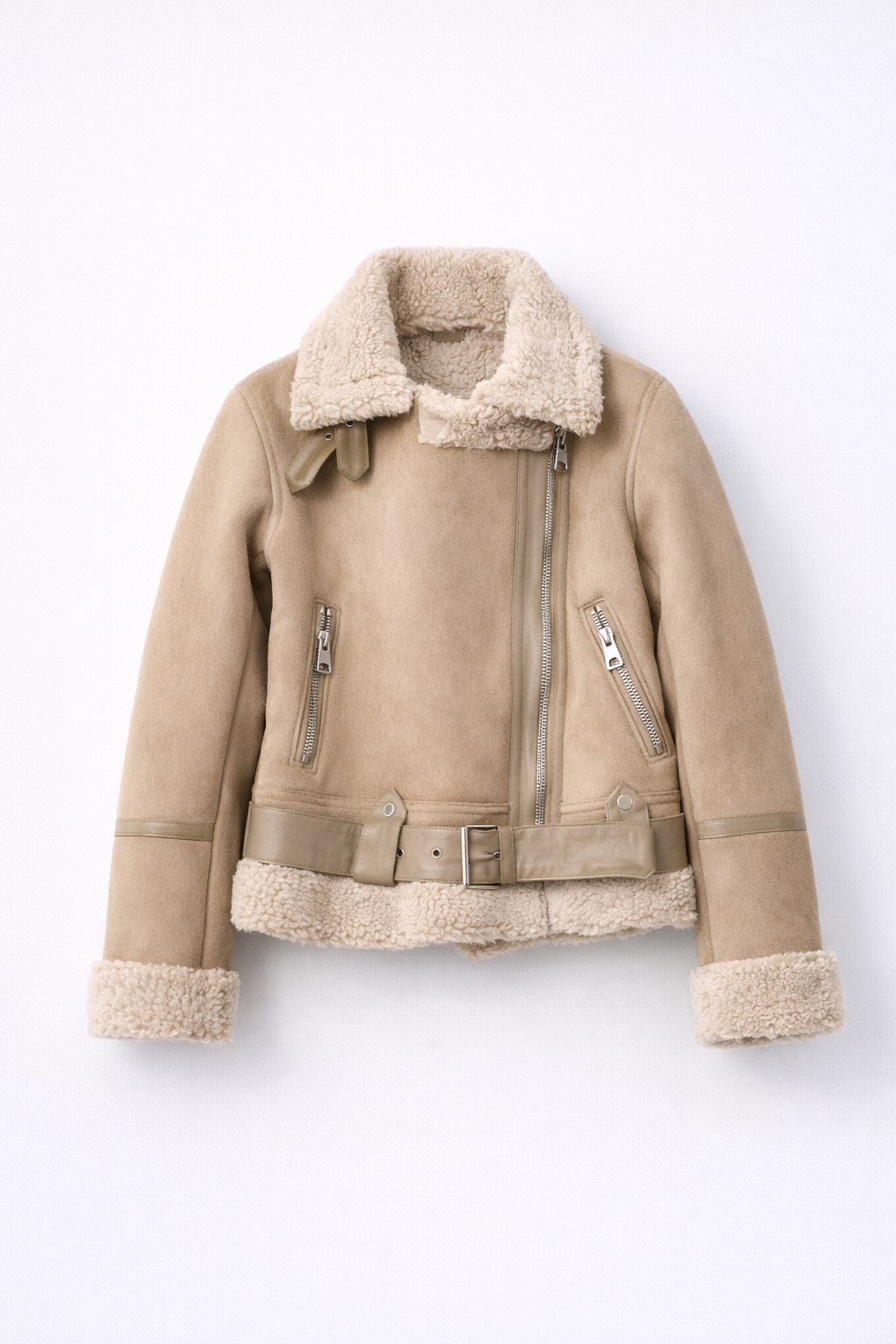 Warm Faux Leather Biker Jacket with Fake Fur Trim