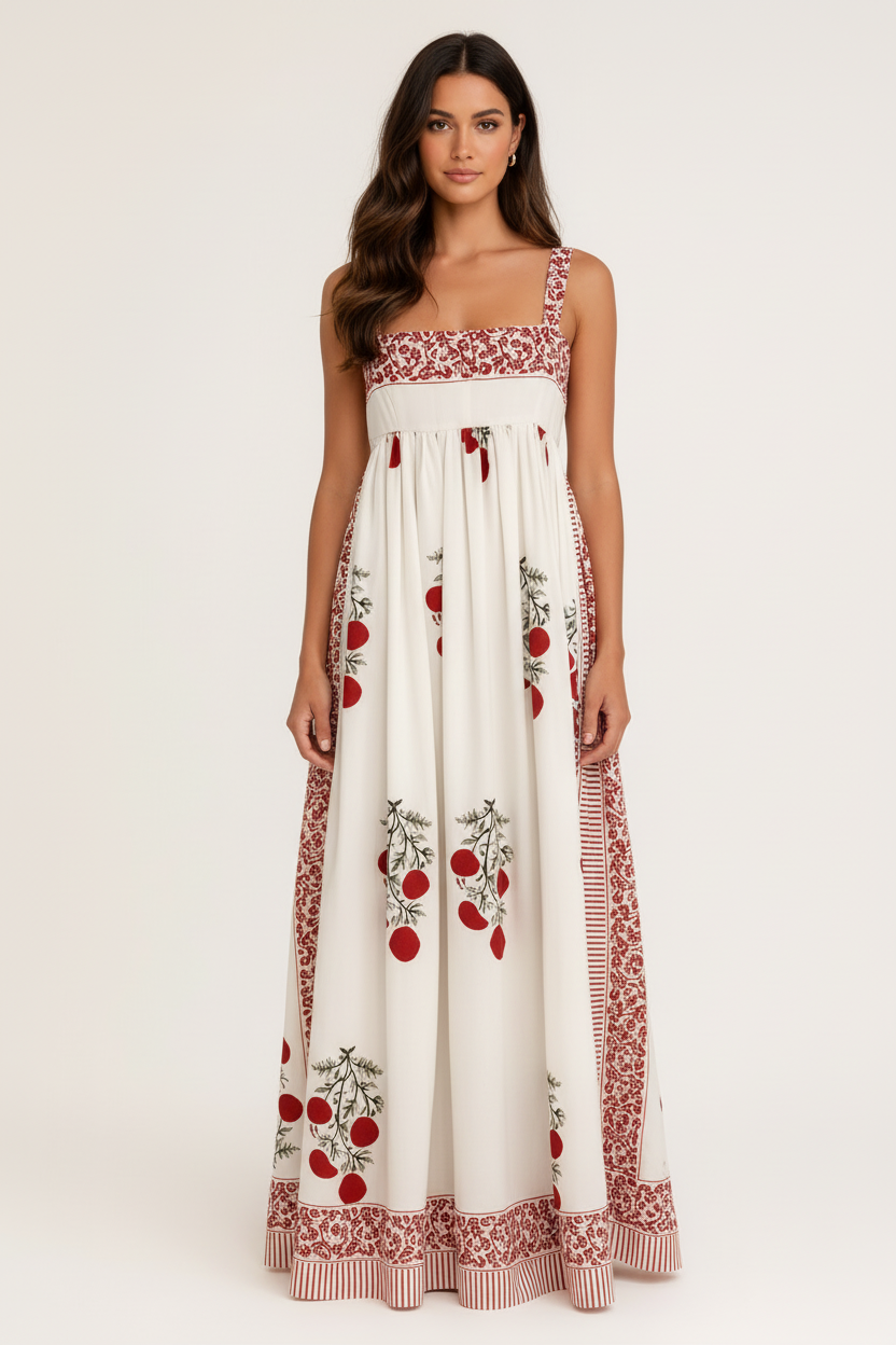 Beautiful Red Floral Maxi Dress - Luxivelle