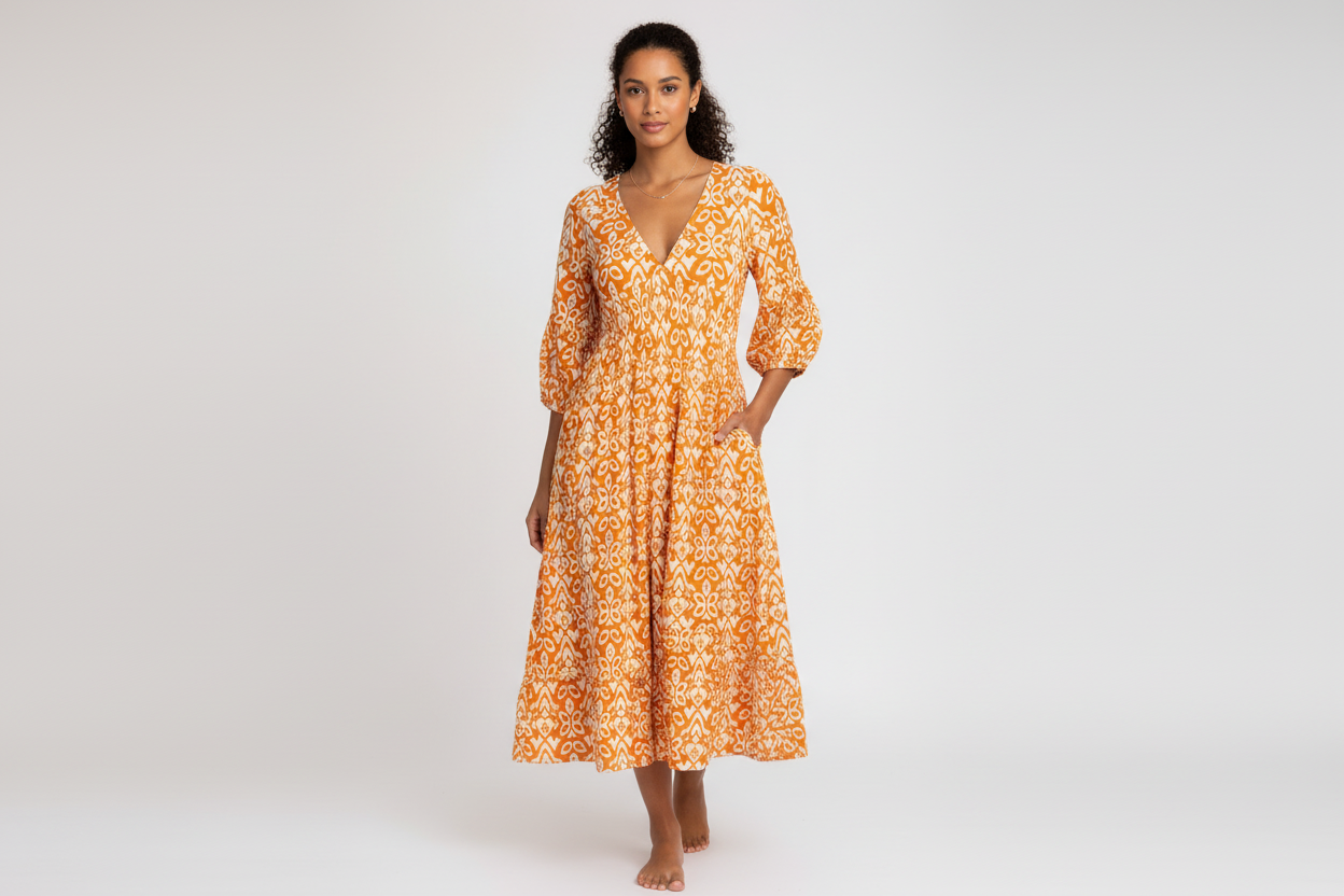 Colorful Tile Print Knee Length Dress - Luxivelle