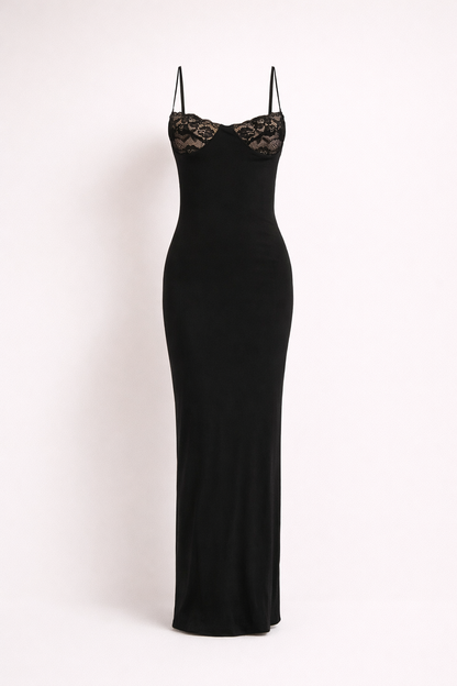 Elegant Black Floral Floor Length Evening Dress