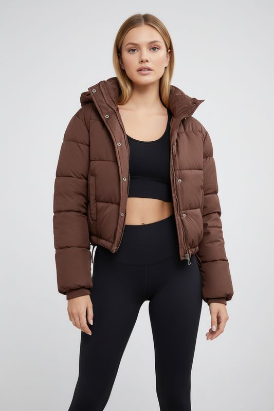 Warm Puffer Cropped Hooded Winter Jacket - Luxivelle