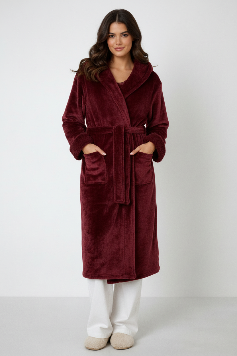 Cozy Fleece Hooded Winter Bathrobe - Luxivelle