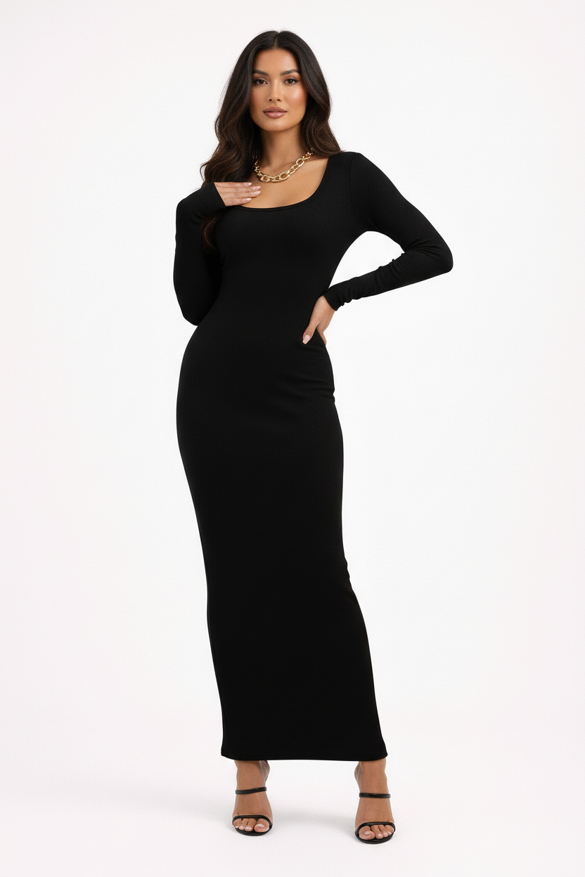 Elegant Black Floor Length Evening Dress - Luxivelle