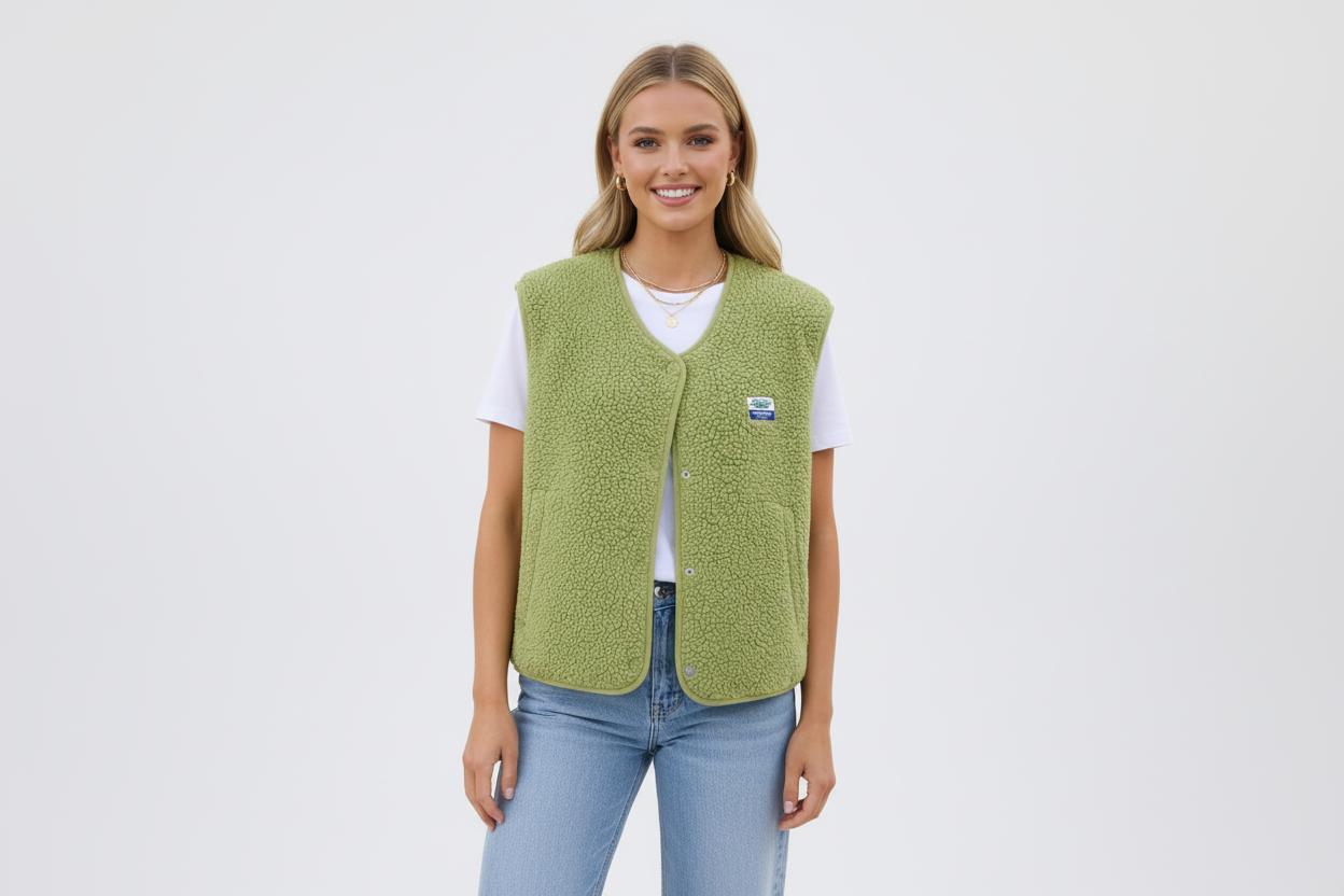 Green Fuzzy Teddy Gilet - Luxivelle