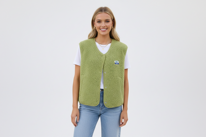 Green Fuzzy Teddy Gilet - Luxivelle