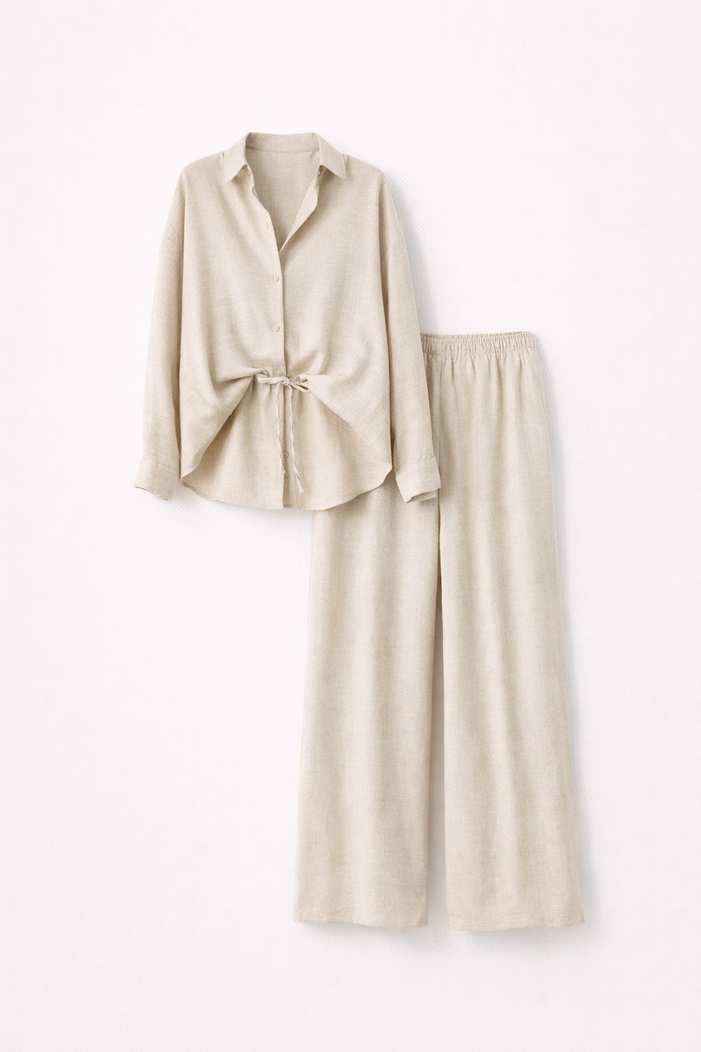 Natural Linen Pants Suit Set