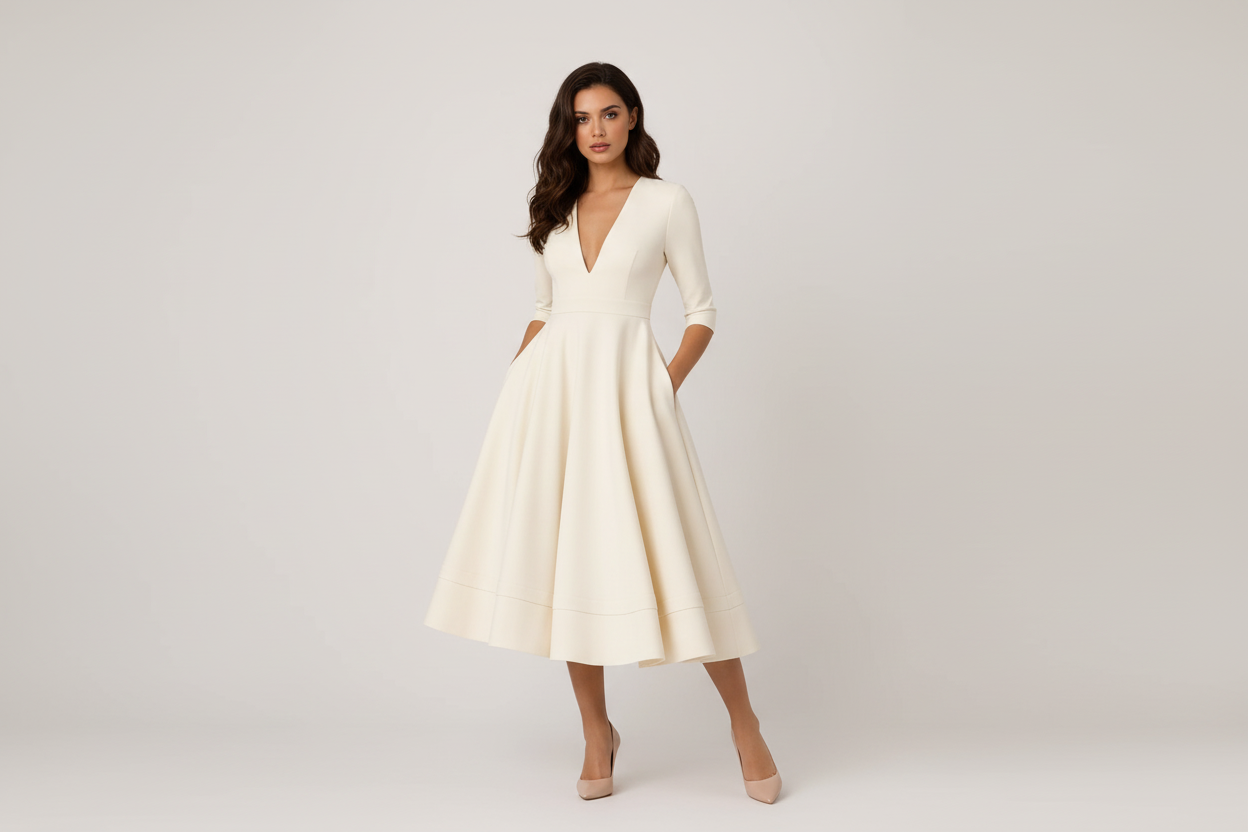 Chic V-Neck Midi Dress for Women - Luxivelle