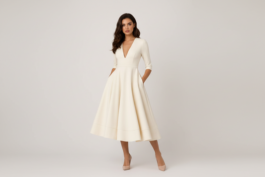 Chic V-Neck Midi Dress for Women - Luxivelle