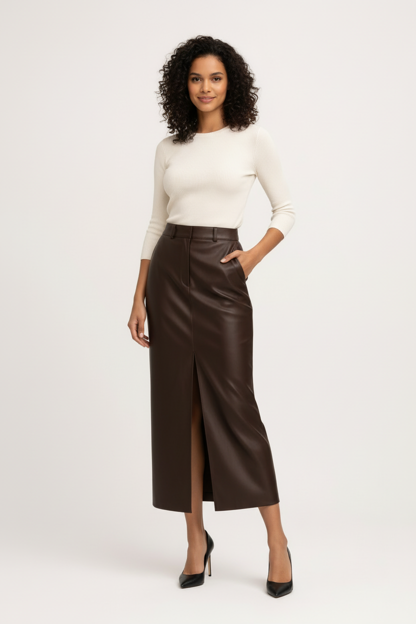 Classic Knee Length Split Skirt - Luxivelle