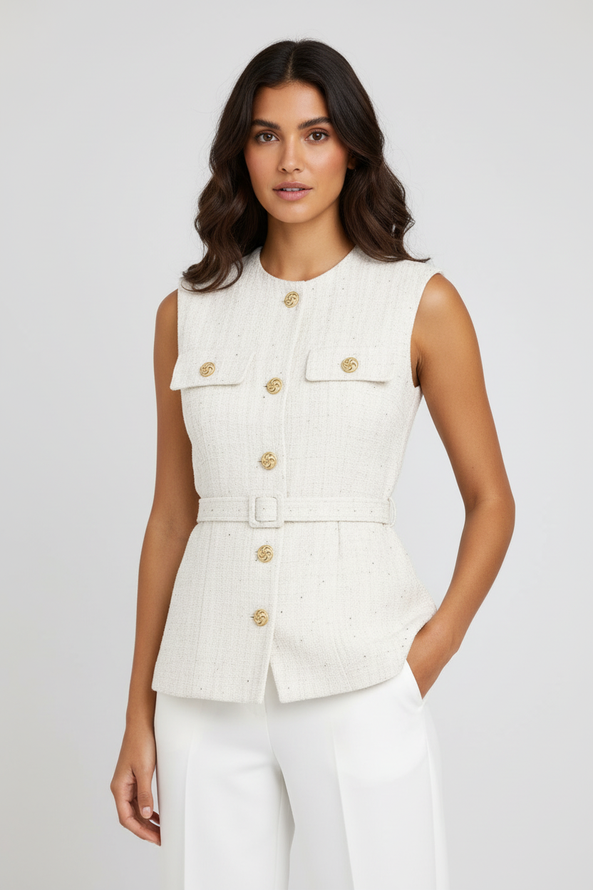 Elegant Fitted Waistcoat with Gold Buttons - Luxivelle