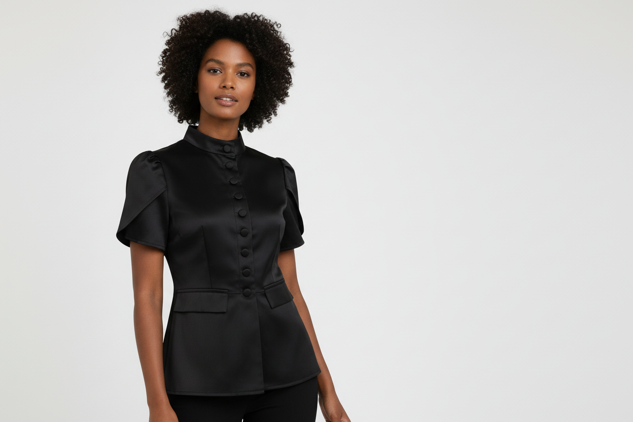 Classic Fit Blouse with High Collar - Luxivelle