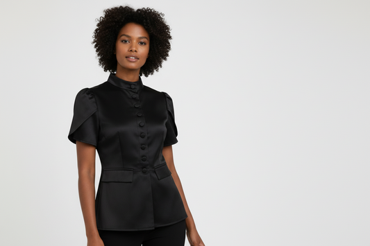 Classic Fit Blouse with High Collar - Luxivelle