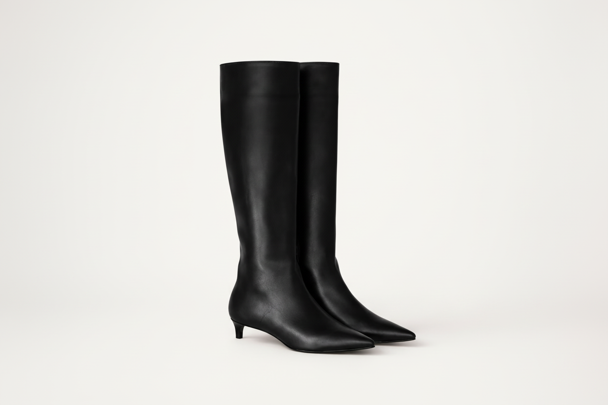 Tall Black Heeled Knee High Boots - Luxivelle
