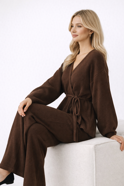 Cozy Knit Sweater Pants Outfit with Waist Belt