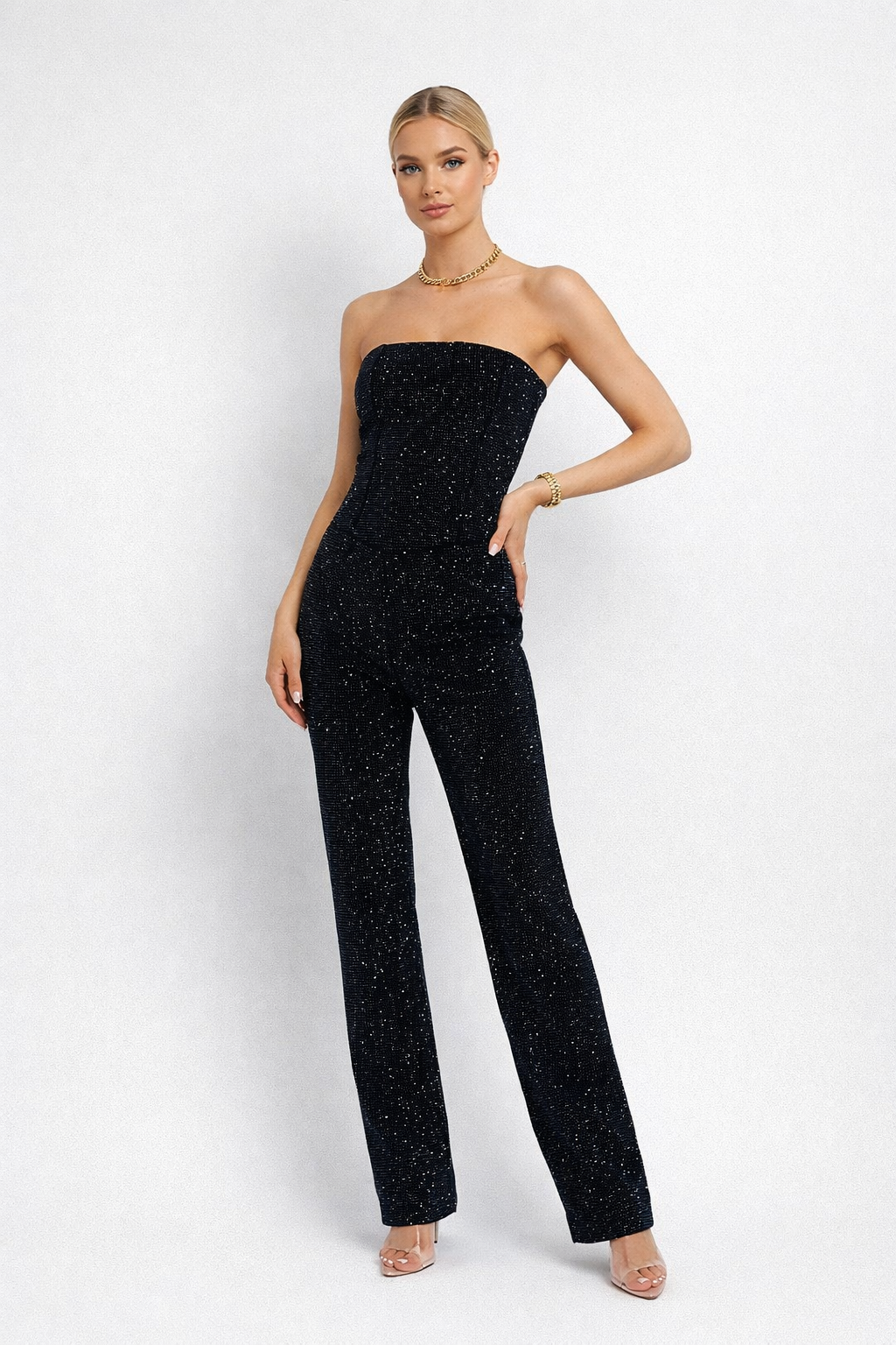 Glittering Black Halter Neck Jumpsuit