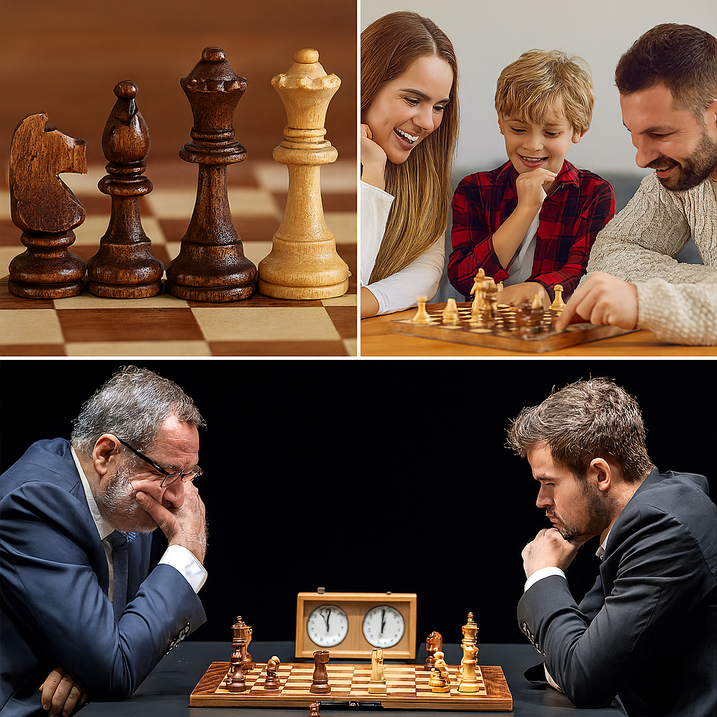 Premium Chess Set - Solid Wood Folding Board with Carved Pieces