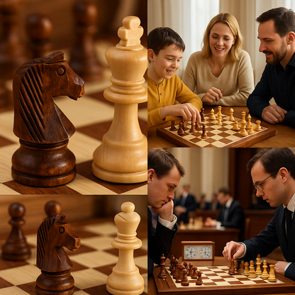 Premium Chess Set - Solid Wood Folding Board with Carved Pieces