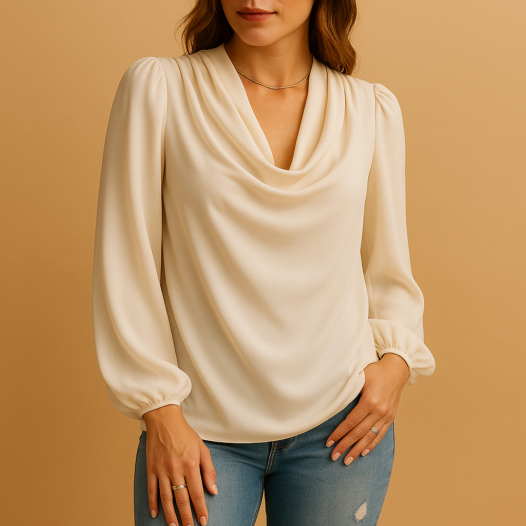 Feminine V-neck Blouse with Puffy Sleeves for Women - Luxivelle