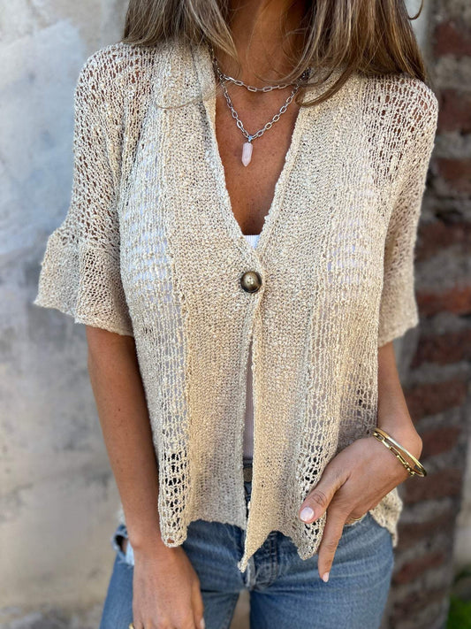 Clara | Textured, V-neck & Short Sleeves Top 0
