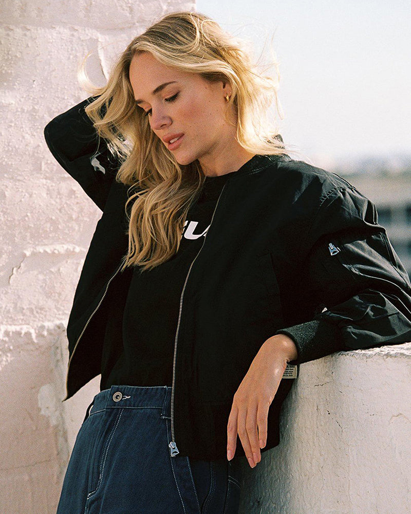 Timeless Female Leather Bomber Coat