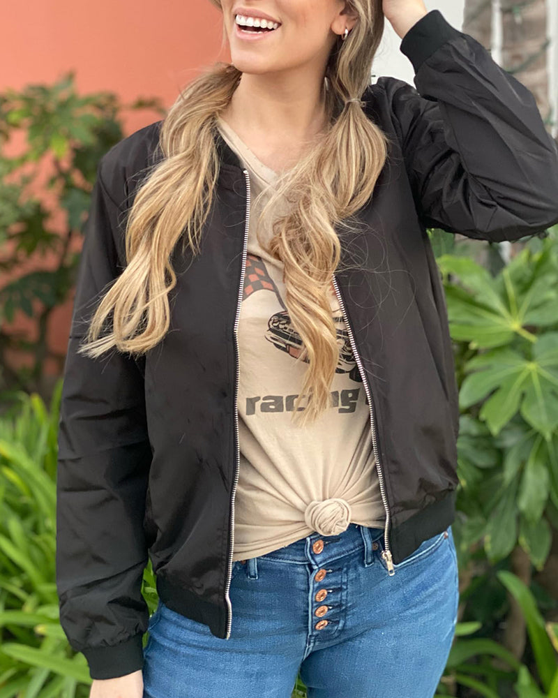 Fashionable Women's Bomber Jacket with Pockets