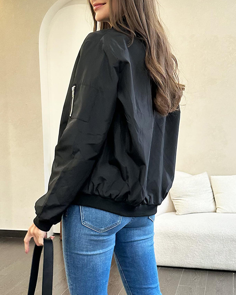 Fashionable Women's Bomber Jacket with Pockets