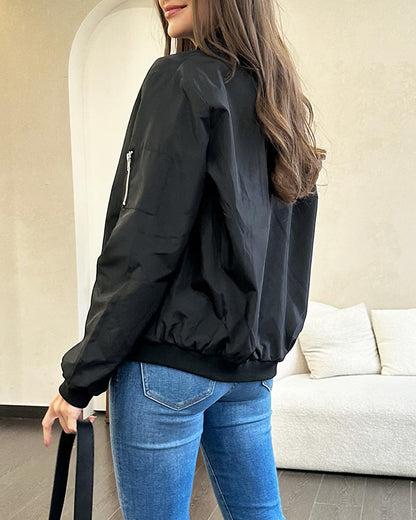 Fashionable Women's Bomber Jacket with Pockets