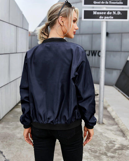 Fashionable Women's Bomber Jacket with Pockets