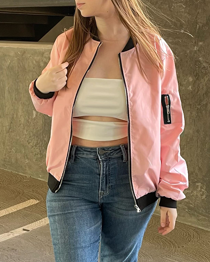 Fashionable Women's Bomber Jacket with Pockets