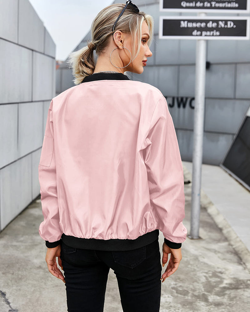 Fashionable Women's Bomber Jacket with Pockets