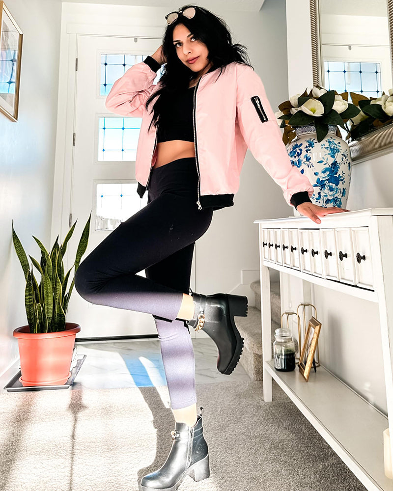 Fashionable Women's Bomber Jacket with Pockets