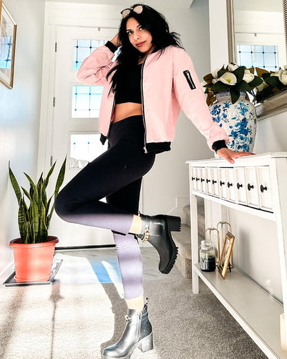 Fashionable Women's Bomber Jacket with Pockets