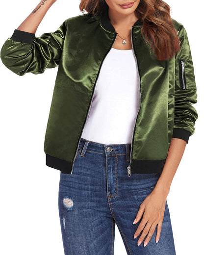 Fashionable Women's Bomber Jacket with Pockets