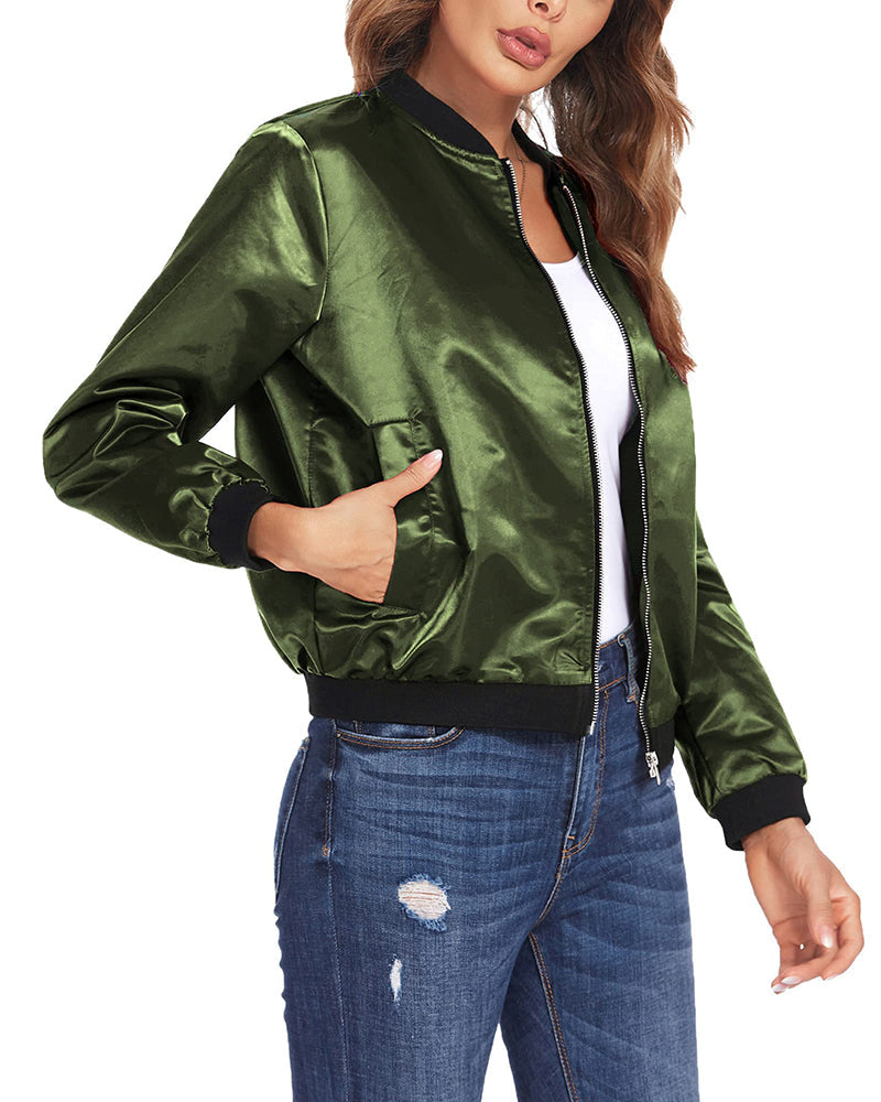 Fashionable Women's Bomber Jacket with Pockets