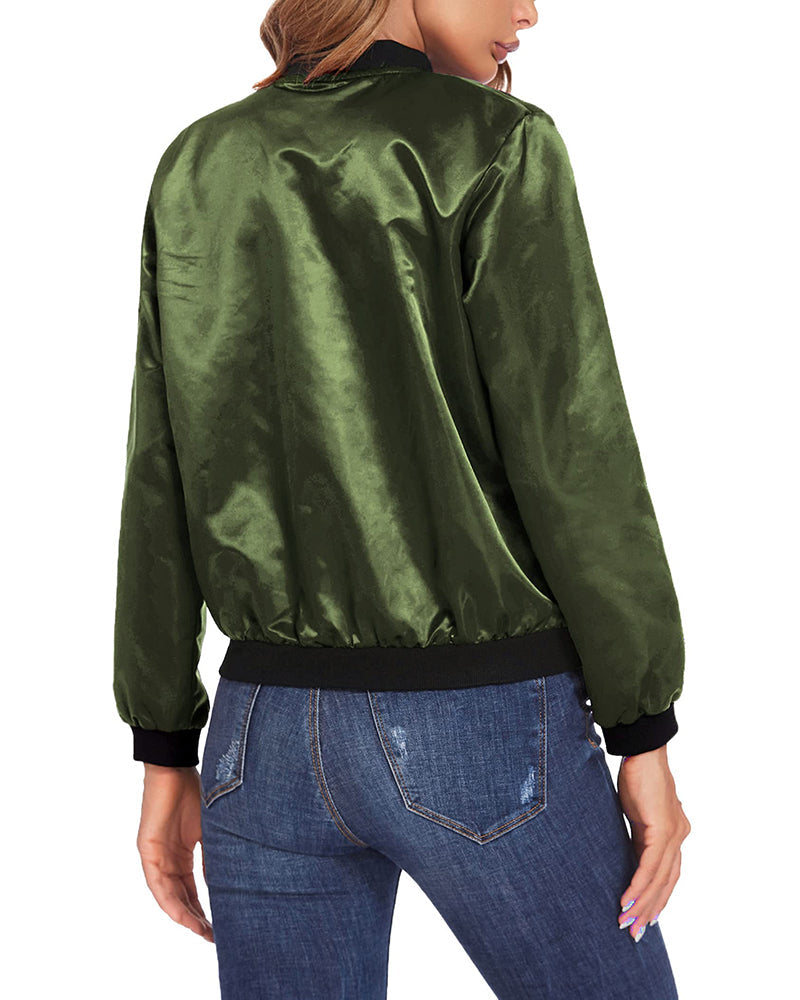 Fashionable Women's Bomber Jacket with Pockets