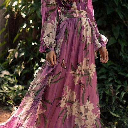 Elegant Floral Chiffon Maxi Dress for Women
