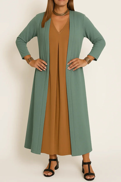 Classic Long Dress with Coordinating Cardigan